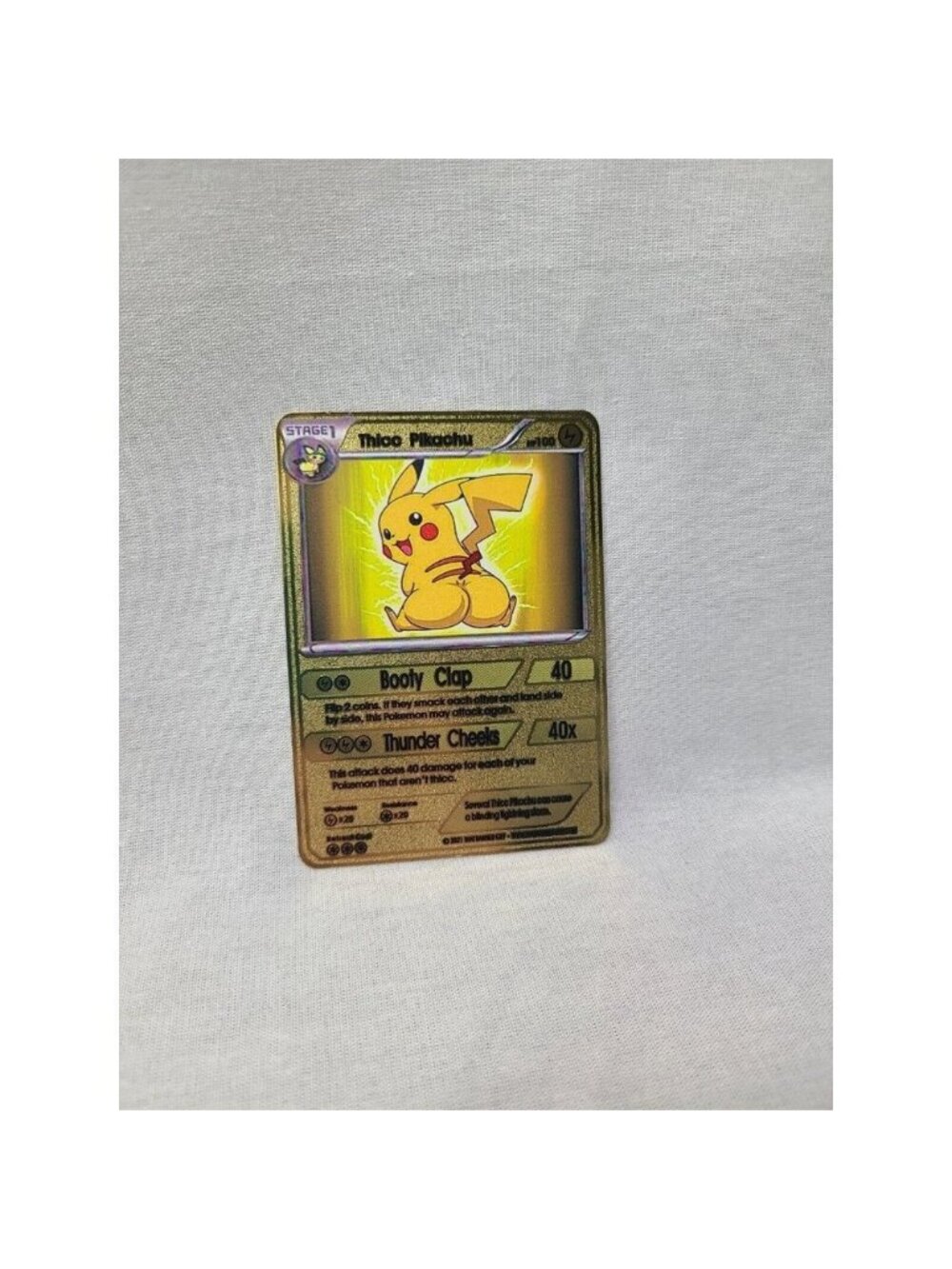 Thicc Pikachu Gold Metal Card- Brand new- Funny Gag Gift